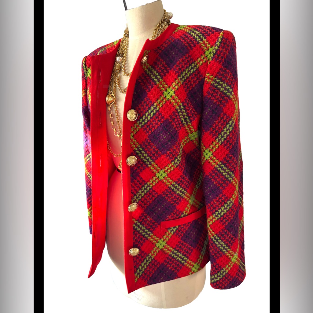 Vintage Arnold Scaasi Blazer Jacket Wool Tweed Blazer With Gold Buttons — image 4 of 8